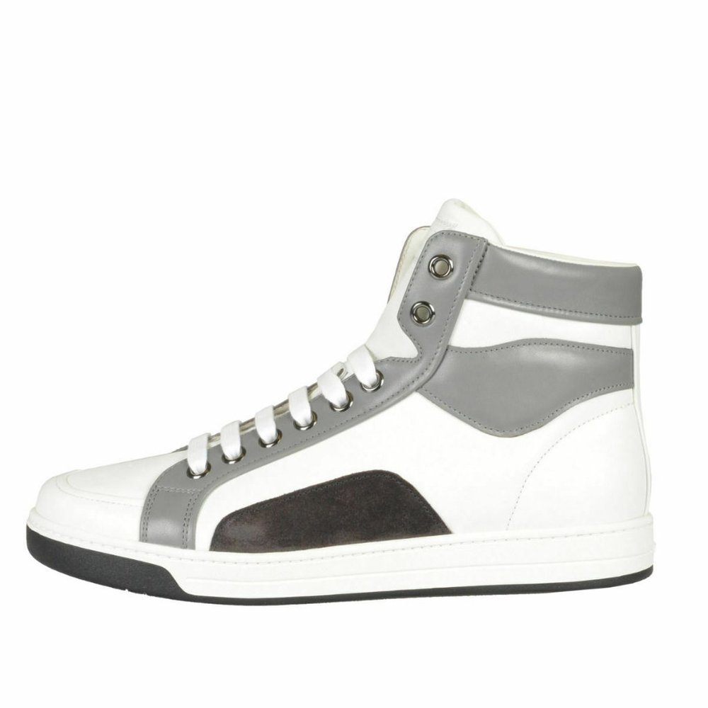 Prada Leather White Hi Top Fashion Sneakers Shoes - Picture 2 of 8
